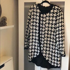 Vintage black/white Sequin Shirt Dress, fits L-XL